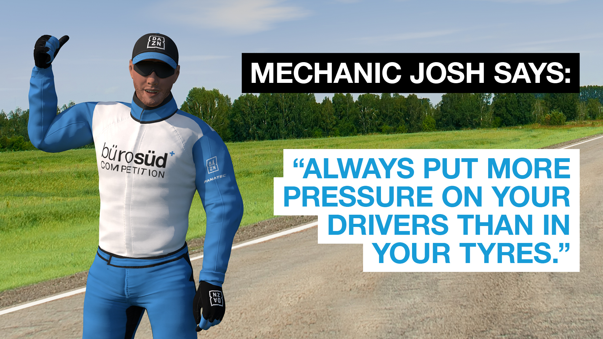 Mechanic Josh - BS+COMPETITION's own creation. The most dedicated mechanic in sim racing.